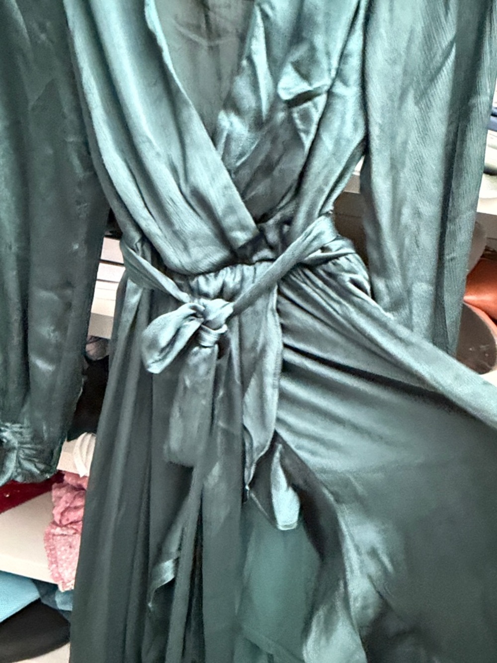 Emerald Green Satin Maxi Dress - Picture 6 of 6